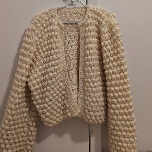 Hand knit vintage cream bubble cardigan